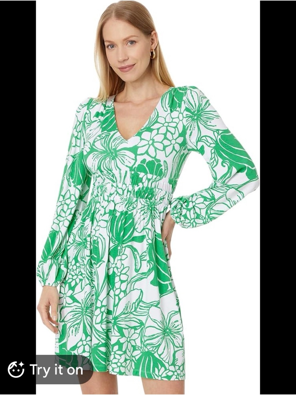 Lilly Pulitzer Calla Long Sleeve V-Neck Dress Spearmint Oversized Kiss My Tulips